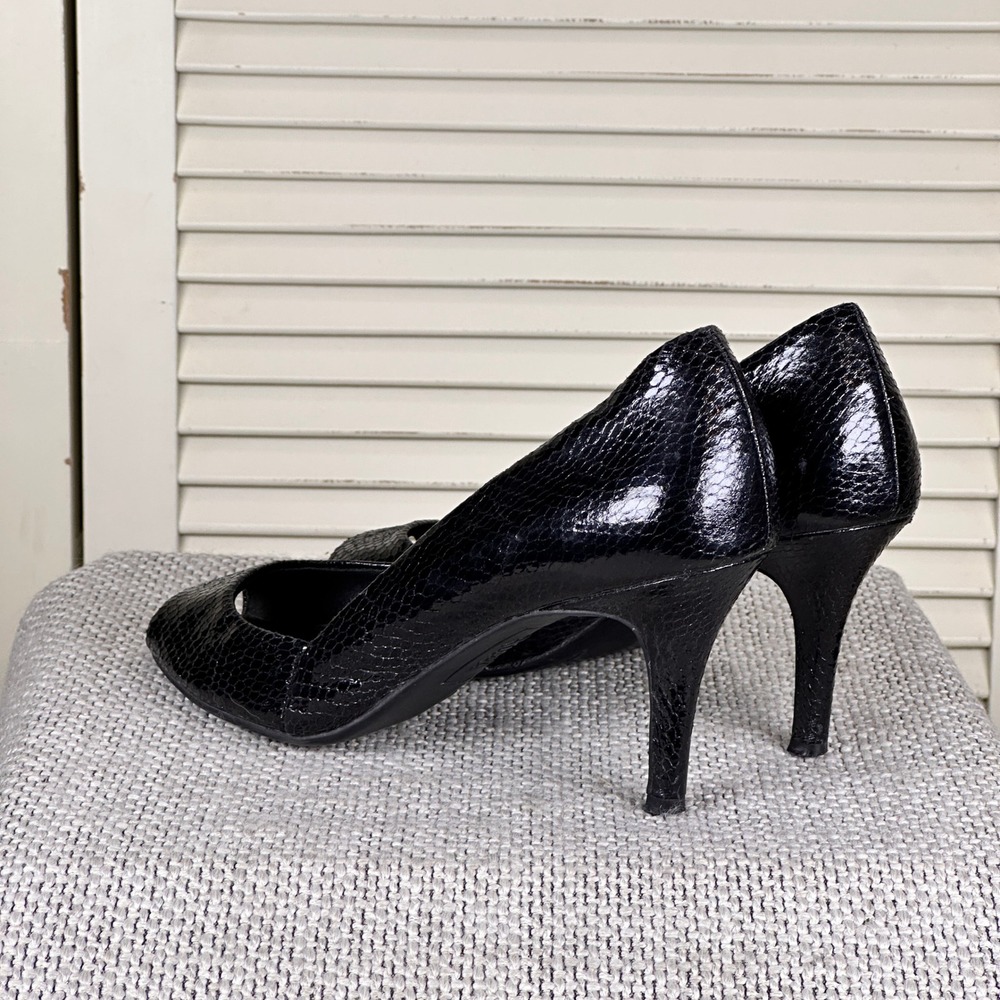 Chic FIONI Black Snakeskin Peep Toe Pumps Y2K‎ Platform Heels 9.5M - Picture 3 of 8